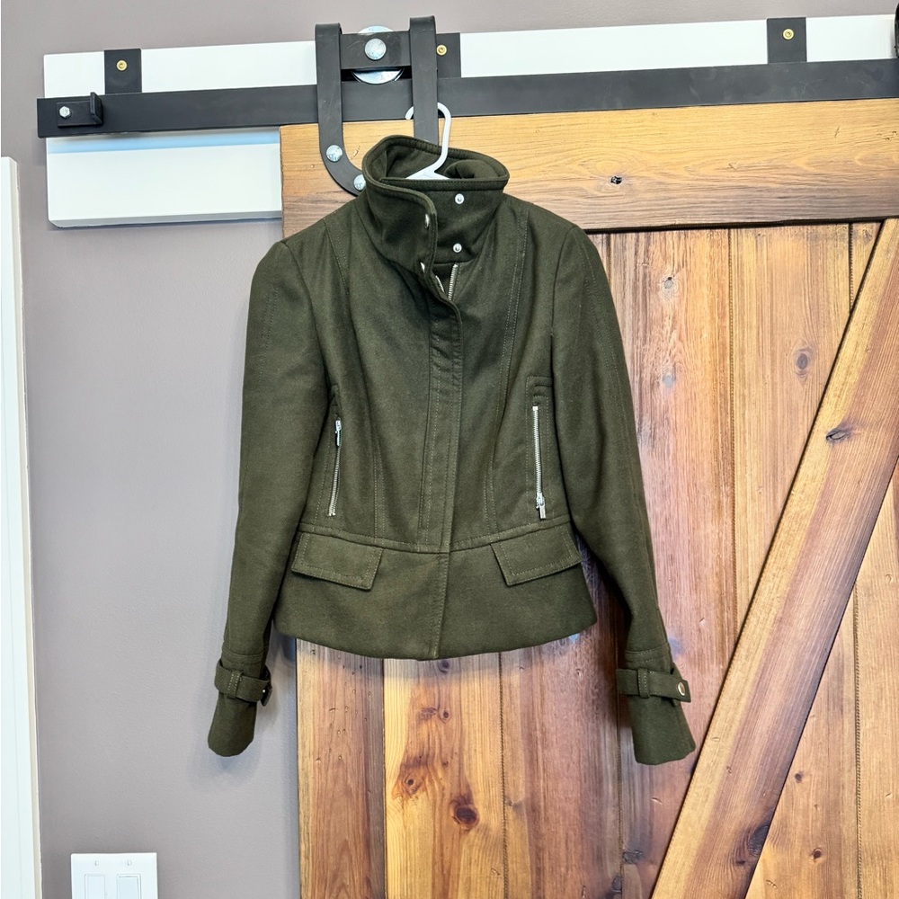 Express Olive Green Women's Military-Style Bomber Jacket, Small